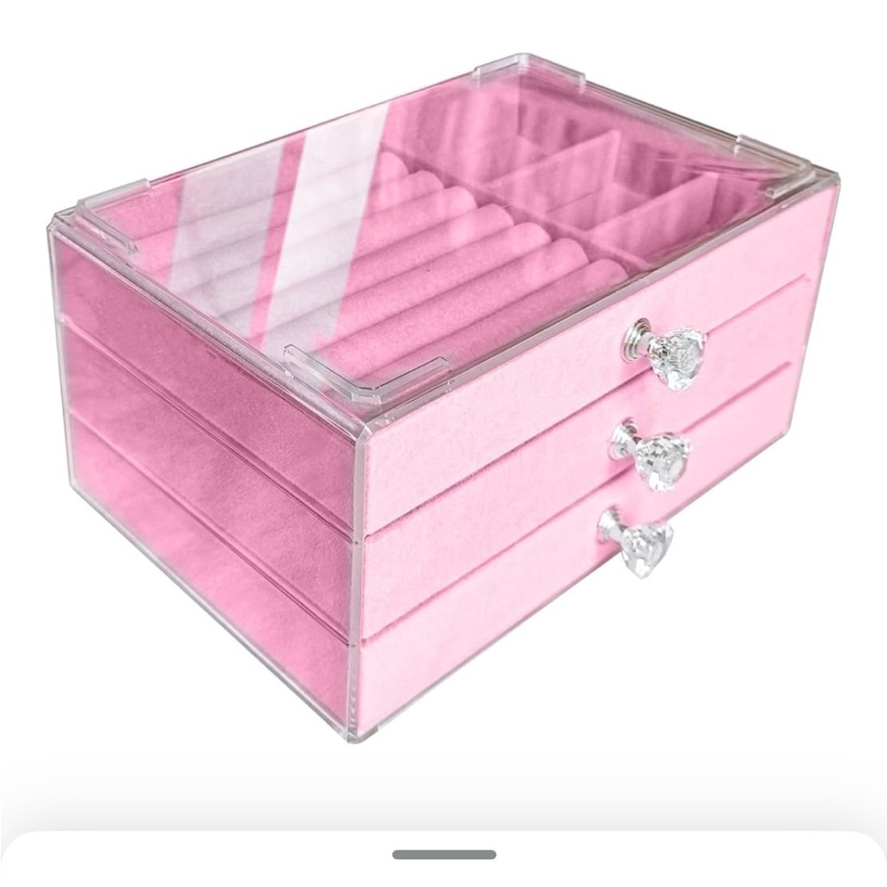 Pink Jewelry Organizer with Crystal Knobs